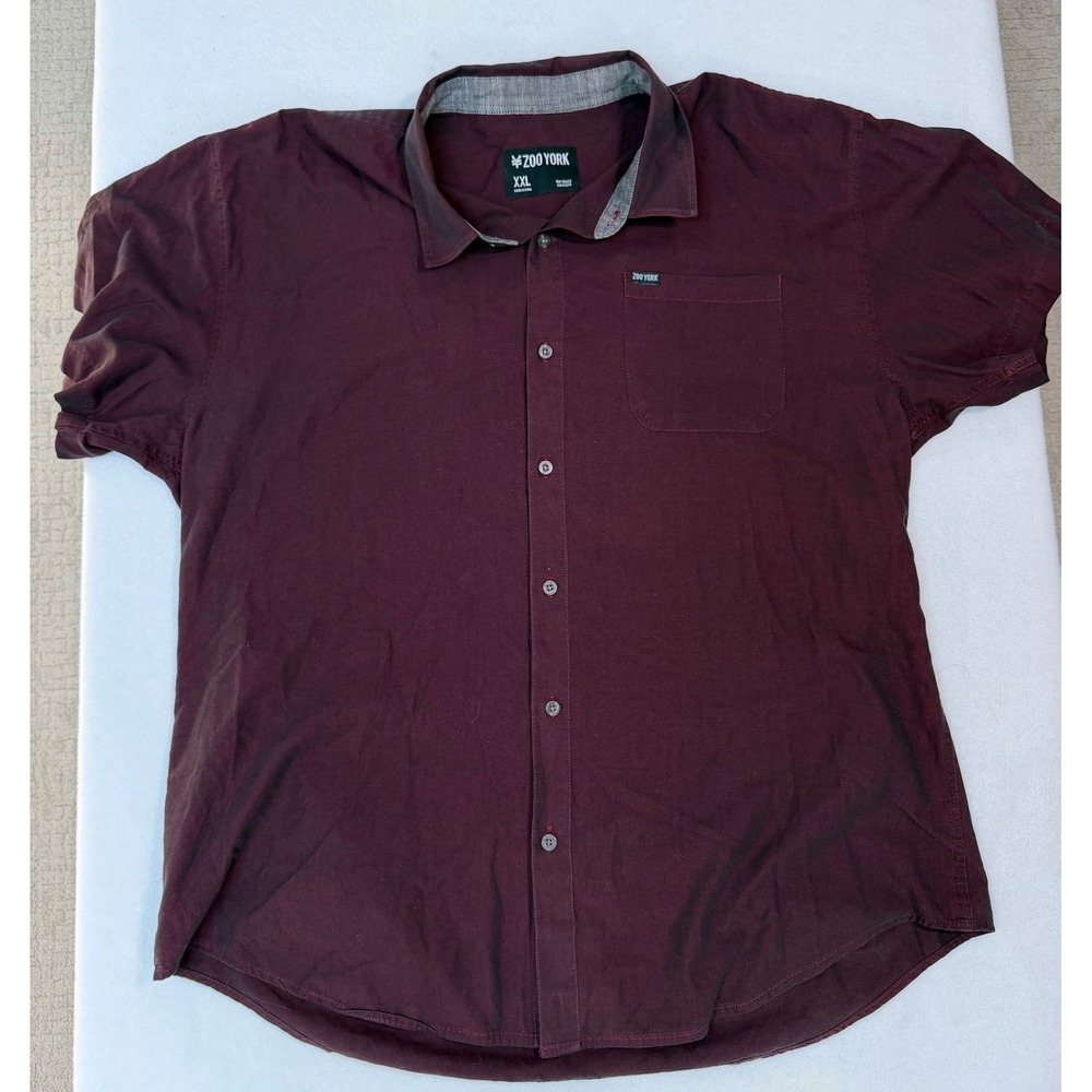 Zoo York Mens XXL Short Sleeve Button Up Shirt Maroon Burgundy Casual Pocket